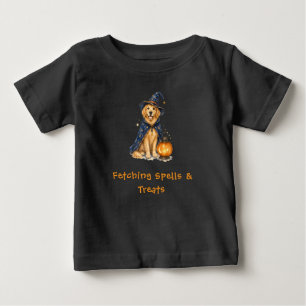 Halloween Cute Golden Retriever Wizard Spells Baby T-Shirt