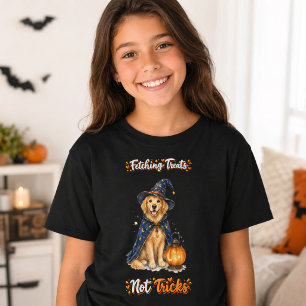 Halloween Cute Golden Retriever Wizard Tricks T-Shirt