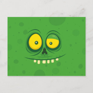 Halloween Cute Green Monster Face Postcard