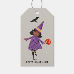 Halloween cute grey and purple Trick and Treat Gift Tags