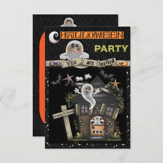 Halloween - Cute Haunted Ghost House (2) Invitation (Front/Back)