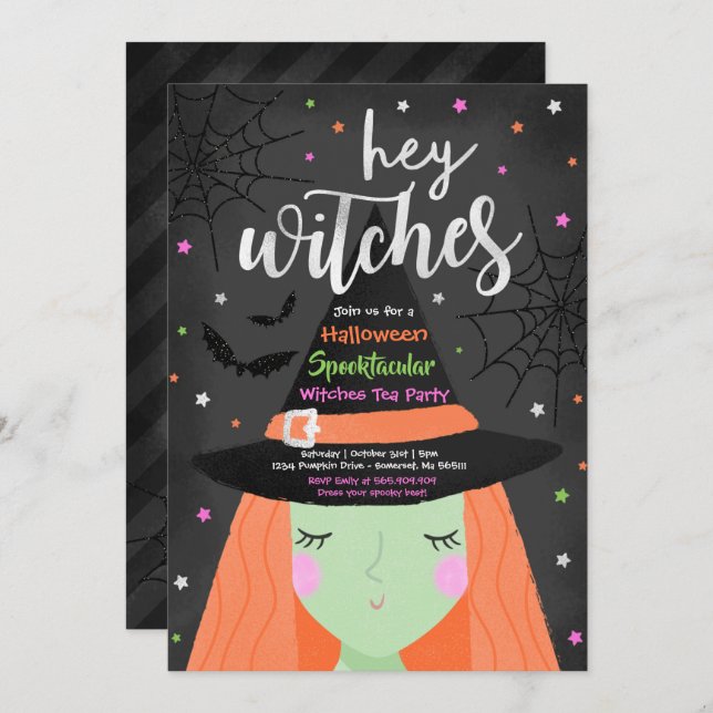 Halloween Cute Hey Witches Halloween Tea Party Invitation (Front/Back)