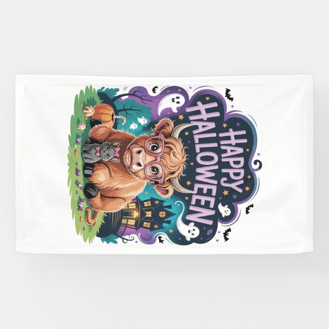 Halloween Cute Highland Cow (2) Banner (Horizontal)
