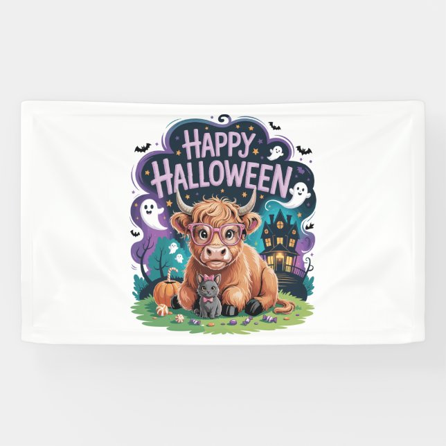 Halloween Cute Highland Cow (2) Banner (Horizontal)