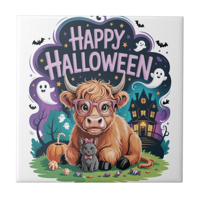 Halloween Cute Highland Cow (2) Tile (Front)