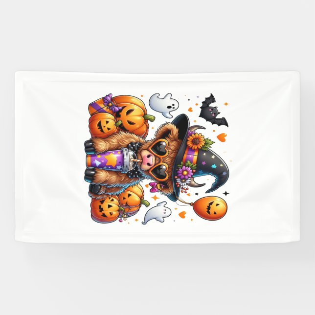 Halloween Cute Highland Cow Banner (Horizontal)