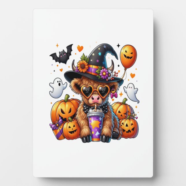 Halloween Cute Highland Cow Plaque (Front)