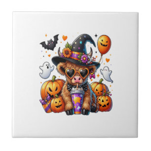 Halloween Cute Highland Cow Tile
