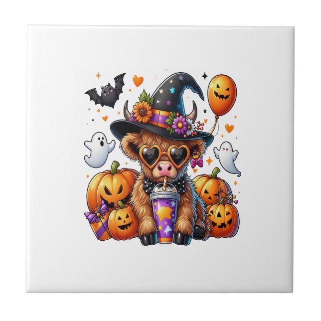 Halloween Cute Highland Cow Tile (Front)