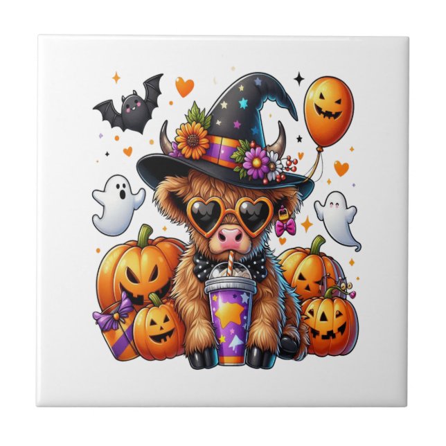Halloween Cute Highland Cow Tile (Front)