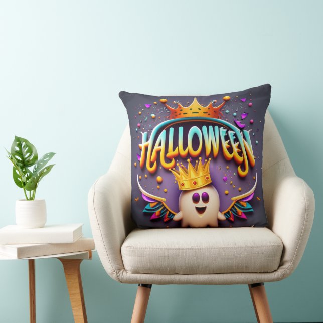 Halloween cute king ghost throw pillow (Chair)