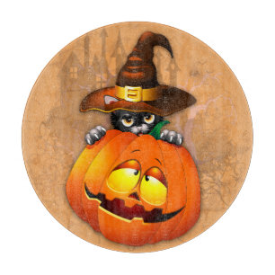 Halloween Cute Kitty Witch and Pumpkin Friend  Cutting Board
