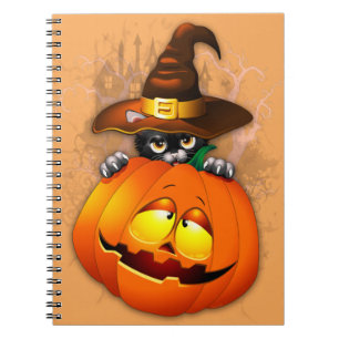 Halloween Cute Kitty Witch and Pumpkin Friend Notebook