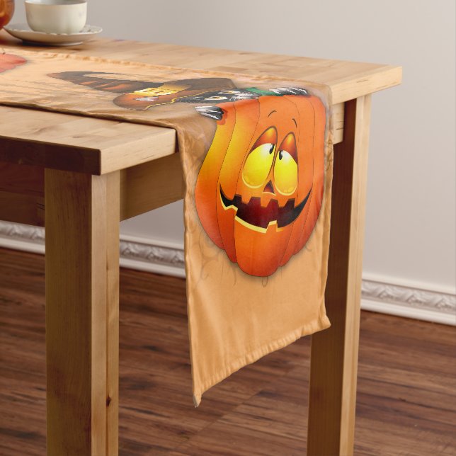 Halloween Cute Kitty Witch and Pumpkin Friend  Short Table Runner (In Situ)