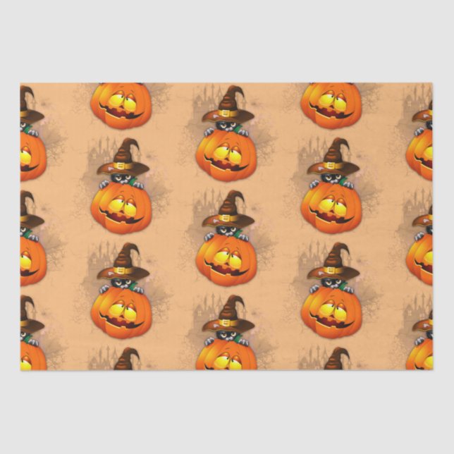 Halloween Cute Kitty Witch and Pumpkin Friend  Tissue Paper (Front)