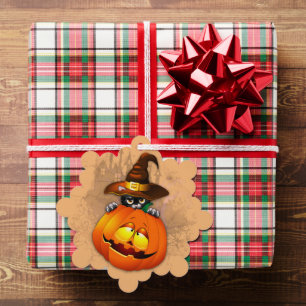 Halloween Cute Kitty Witch and Pumpkin Friend  Tree Decoration Card
