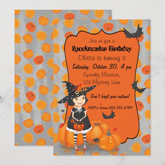 Halloween Cute Little Witch Invitation (Front/Back)
