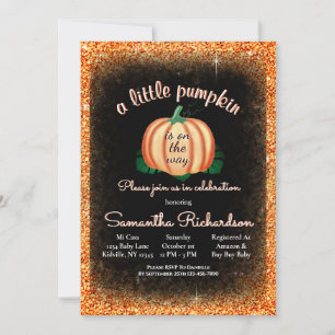 Halloween Cute Orange Little Pumpkin Baby Shower Invitation