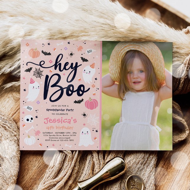 Halloween Cute Pink Ghost Birthday Spooktacular Invitation (Creator Uploaded)