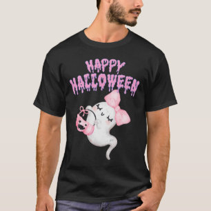 Halloween Cute Pink Ghost Fall Apparel Girls T-Shirt