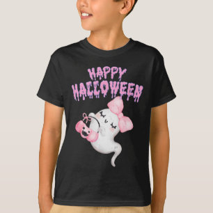Halloween Cute Pink Ghost Fall Apparel Girls T-Shirt