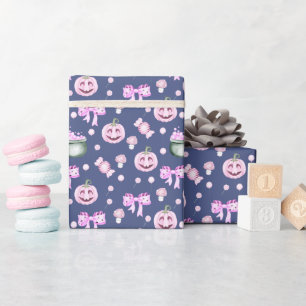 Halloween Cute Pink Pumpkins Pattern Wrapping Paper