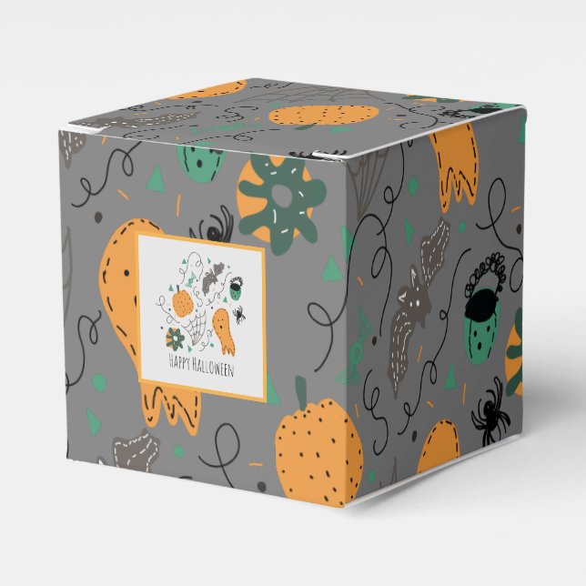 Halloween Cute Pumpkin Bat Doodle Pattern Grey Favour Box (Front Side)