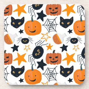 Halloween Cute Pumpkin, Spider, Black Cat Mug Coaster