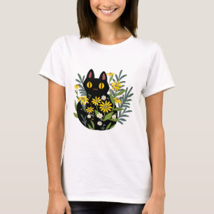 Halloween Cute Retro Black Cat Flower Fall Costume T-Shirt