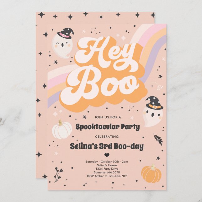 Halloween Cute Retro Spooky Ghost Birthday Party  Invitation (Front/Back)