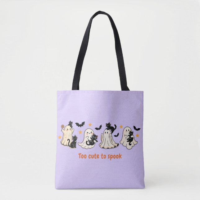 Halloween Cute Spooky Ghost Cat - Fall Gift Tote Bag (Front)