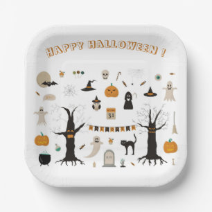 Halloween Cute Spooky Ghost Witch Pumpkin Paper Plate