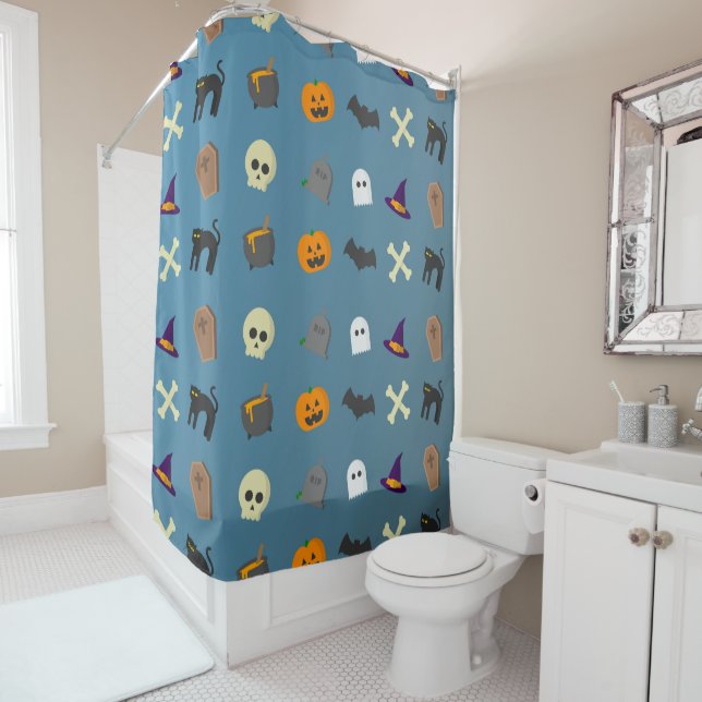  Halloween Cute Spooky Whimsical Funny Pattern  Shower Curtain (In Situ)