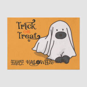 Halloween Cute Spooky Whimsical Ghost Dog Orange Tissue Paper