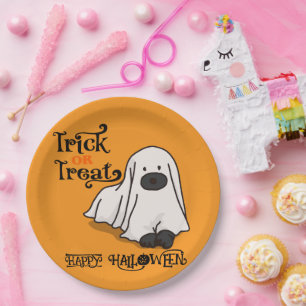 Halloween Cute Spooky Whimsical Ghost Dog Paper Plate
