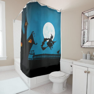 Halloween Cute Spooky Whimsical Navy Witch Shower Curtain