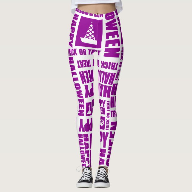 Halloween Cute Spooky Whimsical Purple Pattern Leggings (Front)