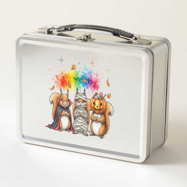 Halloween Cute Squirrels Costume Metal Lunch Box (Front)