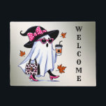 Halloween Cute Stylish Witch Ghost Coffee Cup Doormat<br><div class="desc">Halloween Cute Stylish Witch Ghost Coffee Cup Doormat. Unique,  beautiful,  stylish design. Easy to be personalised. Font style,  size and colours can be changed. Matching items are available.</div>