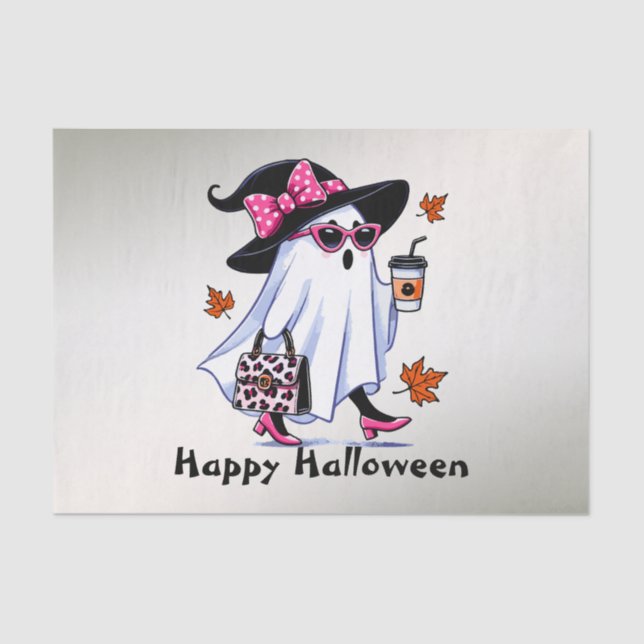 Halloween Cute Stylish Witch Ghost Coffee Cup Tissue Paper (Front)