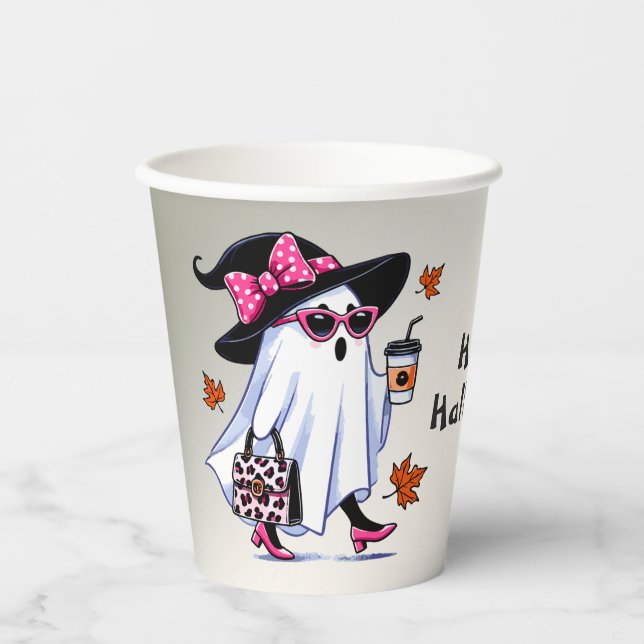 Halloween Cute Stylish Witch Ghost Elegant Coffee Paper Cups (Front)
