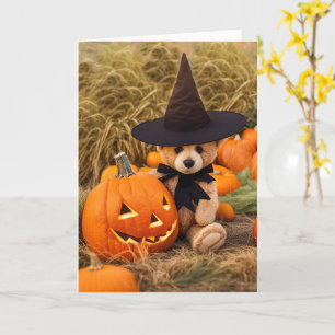 Halloween Cute Teddy Bear and Jack O Lantern Card