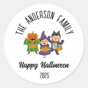 Halloween Cute Trick or Treat Personalised Name Classic Round Sticker
