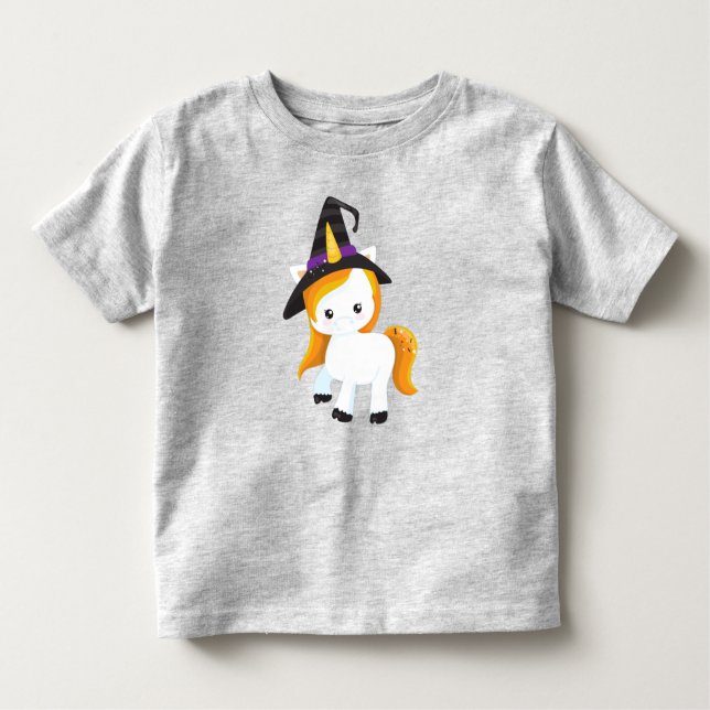 Halloween, Cute Unicorn, Magic Unicorn, Witch Hat Toddler T-Shirt (Front)