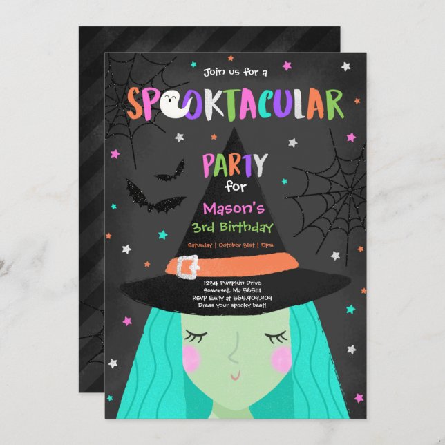 Halloween Cute Witch Birthday Party Spooktacular Invitation (Front/Back)