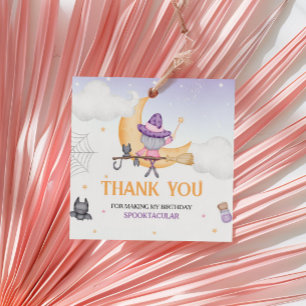 Halloween Cute Witch Birthday Party Square Favour Tags