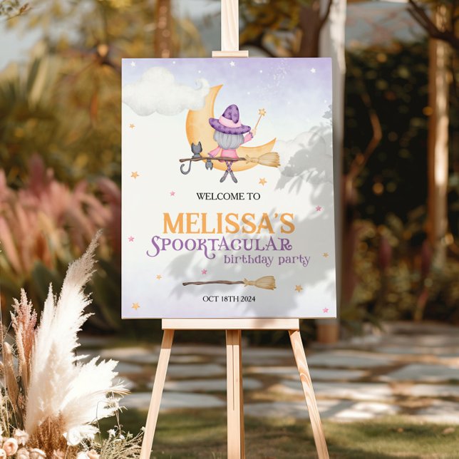 Halloween Cute Witch Birthday Party Welcome Sign (Creator Uploaded)