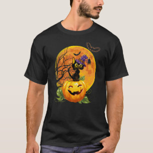 Halloween Cute Witch Cat Mum Pumpkin Moon Spooky C T-Shirt