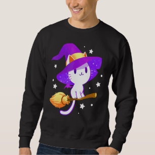 Halloween Cute Witch White Cat Sweatshirt