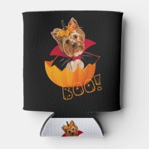 Halloween cute Yorkshire terrier dog pumpkin Can Cooler